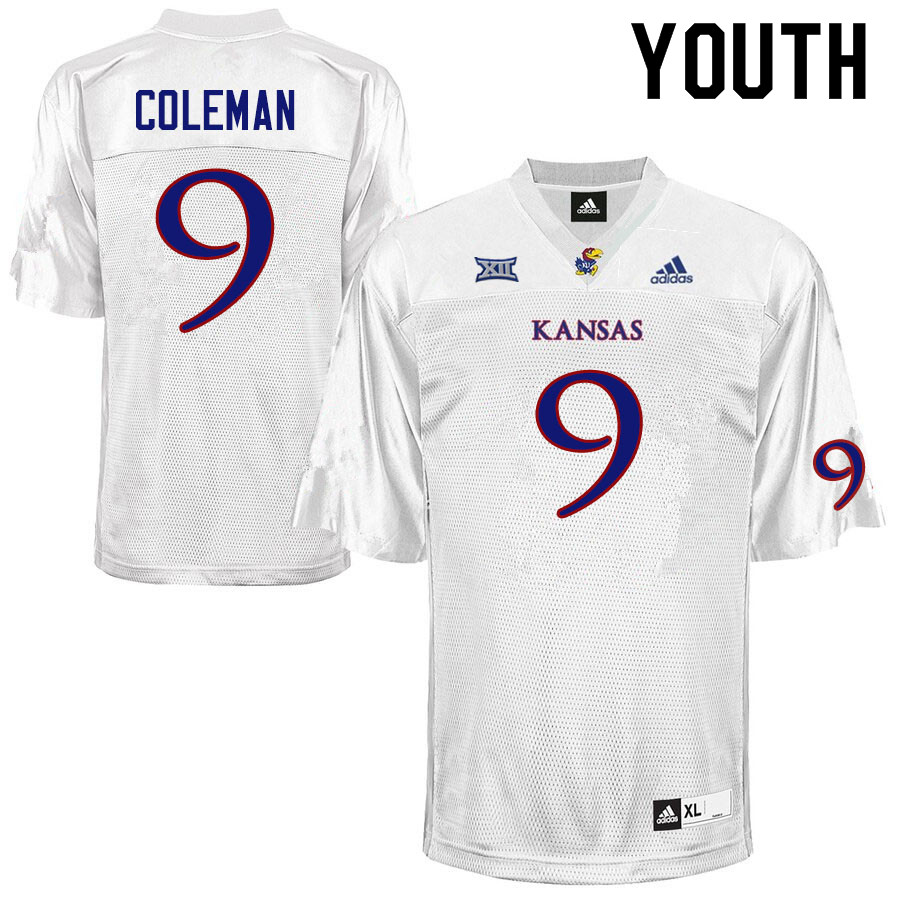 Youth #9 Day Day Coleman Kansas Jayhawks College Football Jerseys Sale-White - Click Image to Close